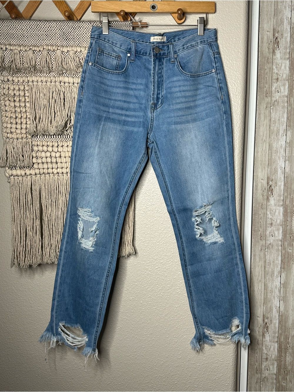 Shop Stevie Light Blue Straight Leg Distressed Jeans